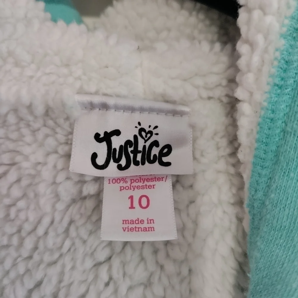 Justice full zip hoodie size 10 sherpa lined